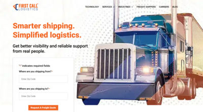 Screenshot of First Call Logistics website home page with copywriting by Anna Bradshaw Content Co.