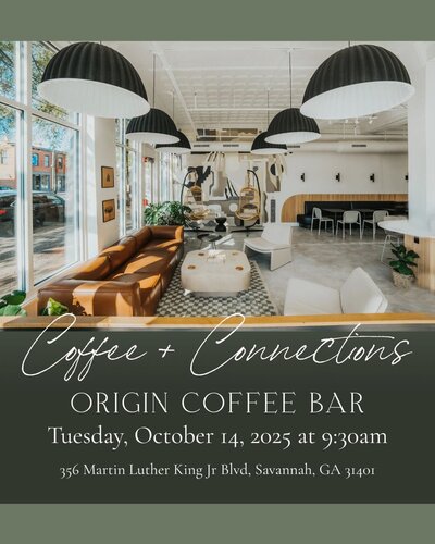 Coffee and Connections Networking for wedding and event vendors at Origin Coffee Bar in Savannah, GA.