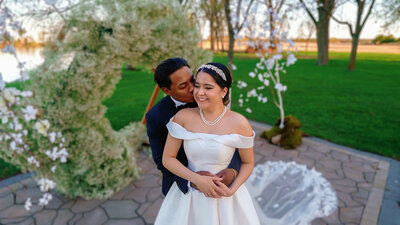 bride and groom esquimo kiss in the mountains of silverthorne colorado