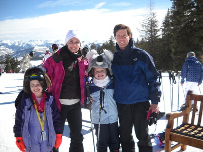Winter travel moment skiing under clear skies in Beaver Creek