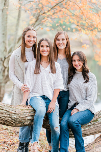 Family of women sitting on tree