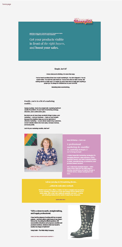 Website copy wireframes for photographer & marketing consultant