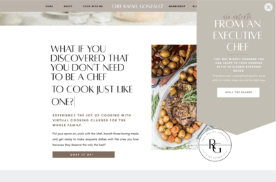 Showit pop-up for freebie on a chef website