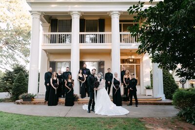 Ainsworth House and Garden Wedding Venue, bridal wedding party group editorial photo
