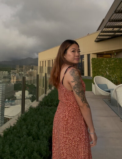 Teressa looking back watching the sunset