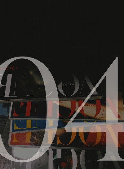 Stack of Vogue magazines with the number 04 overlaid on top