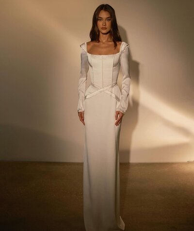 The Margot studios Victoria gown stocked at Sundays bride, London.