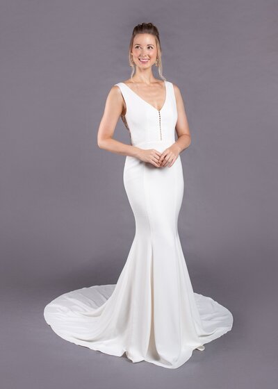 Photo link to more details about the Jane fit and flare wedding dress with an illusion back