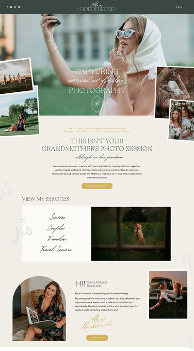 Showit photography website design for Alex Hoedebecke Photography by Lennox Creative Co., featuring editorial layout and emotive imagery