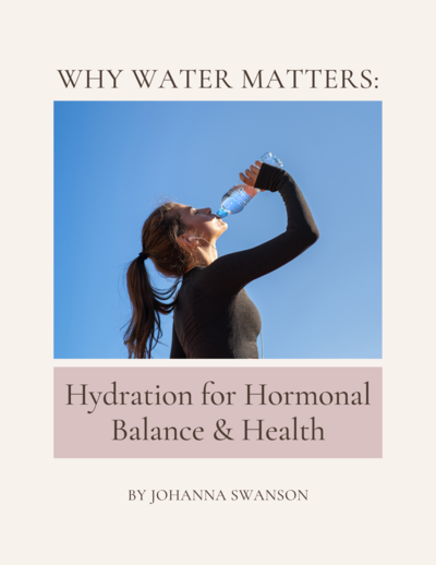 Cover of the hydration guide, explaining how drinking water improves hormonal health and relieves menopause symptoms.