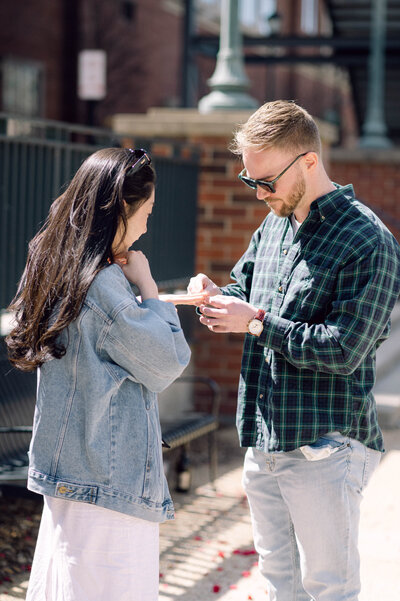 Bride and groom in edgy wedding attire outside the Quirk Hotel in Richmond, Virginia, captured in a rock ‘n’ roll editorial style by Editorial Wedding Co.