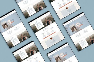 A compendium of Lumen template variations: the same structure adapted with different color palettes and imagery (brown/blue, light pink/magenta, brown/purple) to show design flexibility and brand-fit.