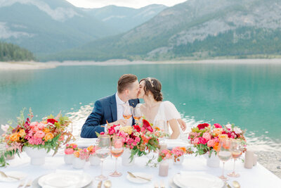 Lakeside wedding inspirations with vibrant florals by Flowers By Janie, artful Calgary, Alberta wedding florist, featured on the Brontë Bride Blog.