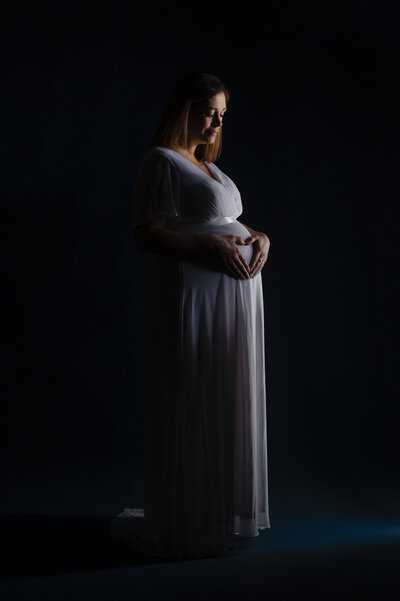 Baby Bump Maternity White Dress Heart Hands