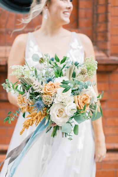 bridal bouquet green white eucalyptus