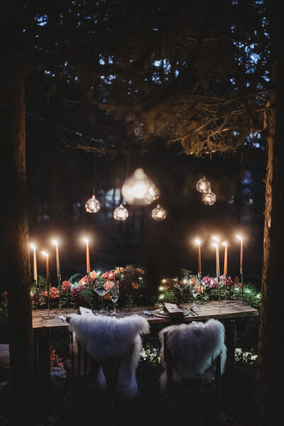 Bespoke forest wedding dinner in Sweden's Arctic