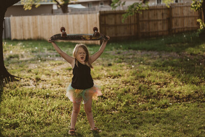 Rainbow Tutu and Skateboard at sunset