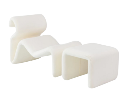 Modern white curved lounge chair with ottoman
