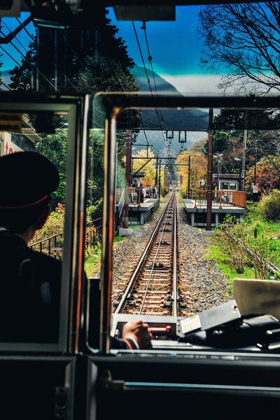 Hakone Loop photo of a train and conductor