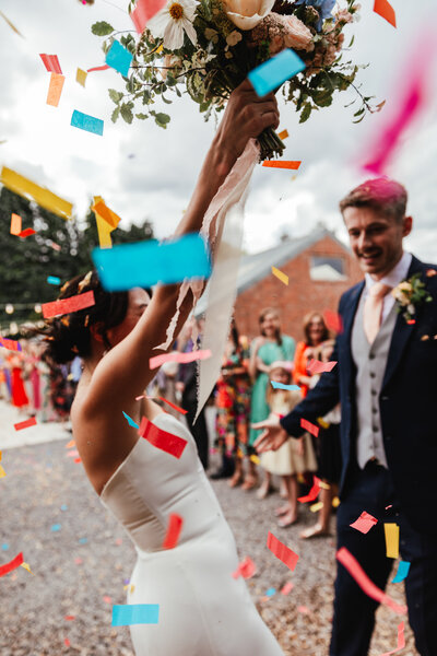 Colourful wedding confetti shot at White Syke Fields