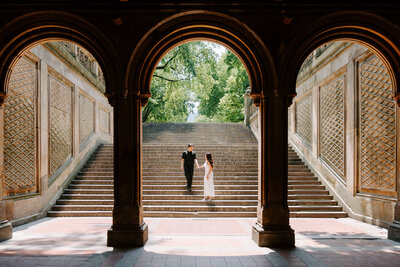 walking down stairs in Central park.