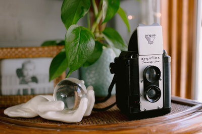 “Behind the scenes of Jessica Arden’s Charlotte boudoir studio – film camera and plant decor setup
