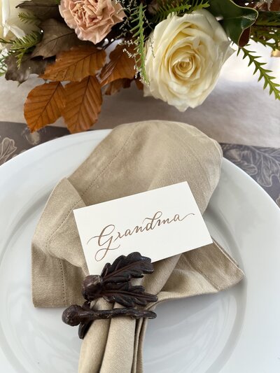 Thanksgiving place card with calligraphy