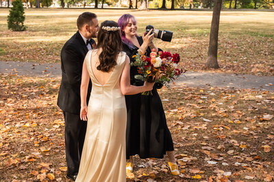 Self-portrait of a wedding photographer with her 2 beagles