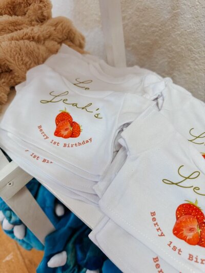 Berry themed party merch for birthday party planned by Fancy Chancey in San Diego CA