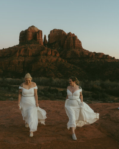 Cinematic 35mm film portrait of couple during their Sedona desert elopement