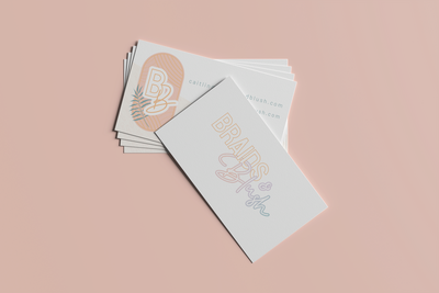 Mockup of Branded business cards for Braids and Blush