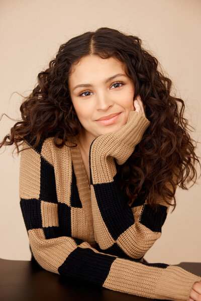 Studio headshots for young actress in LA – clean lighting and modern styling