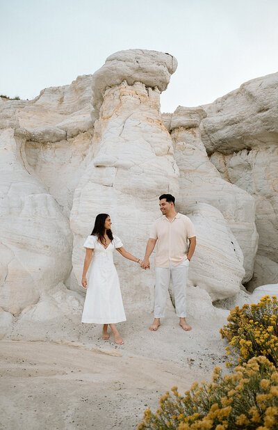 couple caresses in the Colorado paint mines in Colorado Springs