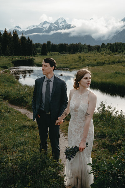 A couple elopes near Jackson, Wyoming.