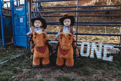 Two toddlers having a cowboy birthday