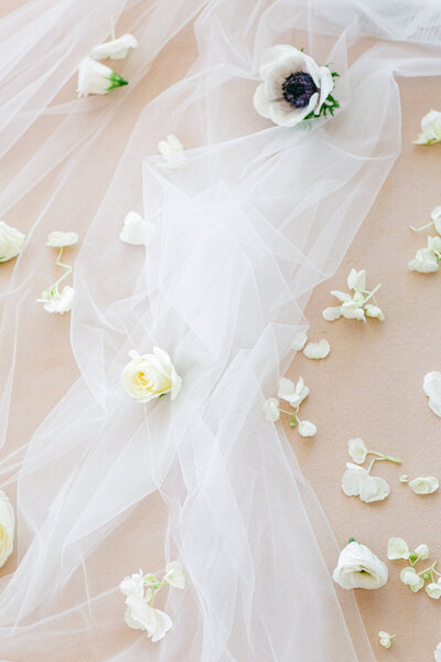 wedding veil flatlay details