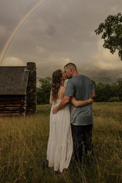bride and groom embrace after wedding in new hampshire