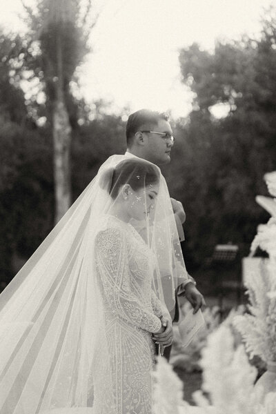 B&W Wedding Ceremony Bridal Shot
