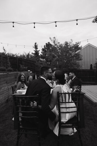 bride and groom looking into the distance