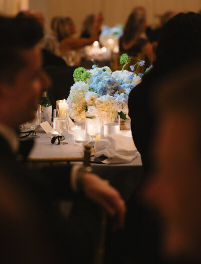 Blue and white floral wedding reception inspiration 