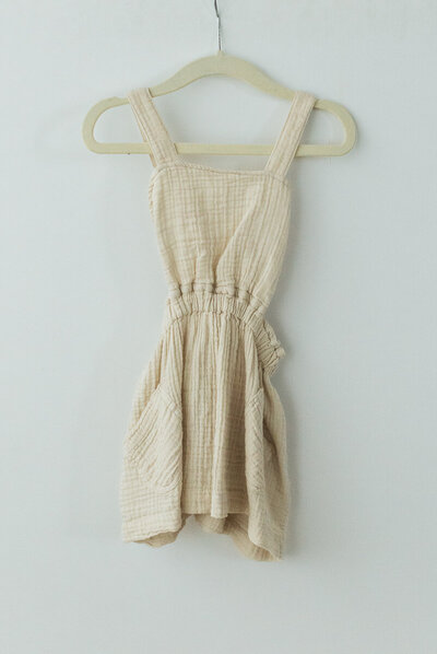 linen cream overall dress for girls