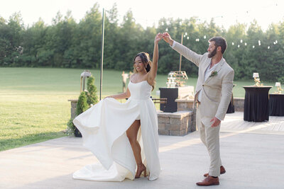 Romantic first dance with scenic mountain backdrop at East Tennessee wedding venue