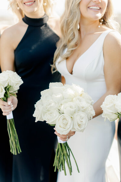 Bride & Bridesmaids - White Roses Bouquet |  Modern Wedding at Westin Hilton Head Island, SC Custom Cocktails | Coastal Floral & Events