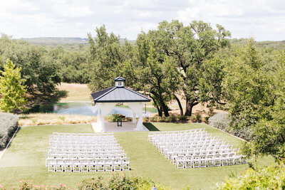 The outdoor wedding ceremony setup at Kendall Point in Texas Hill Country.