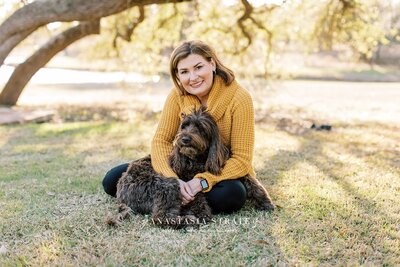 Karen, owner of Austin TX wedding venue, with her dog Ellie