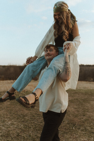 engagement photos with fun couple laughing and hugging each other