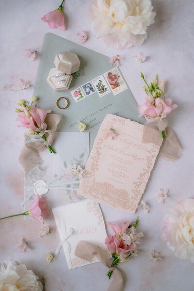 Pink wedding invitations in Baltimore, Maryland