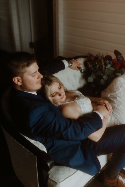 Wedding couple by the water at The Wallace