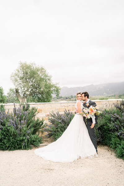 Bride and groom at Sunstone Winery in Santa Ynez, CA