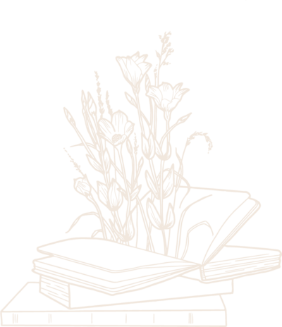 Illustration of wildflowers coming out of a stack of vintage books by Femme Collective Studio
